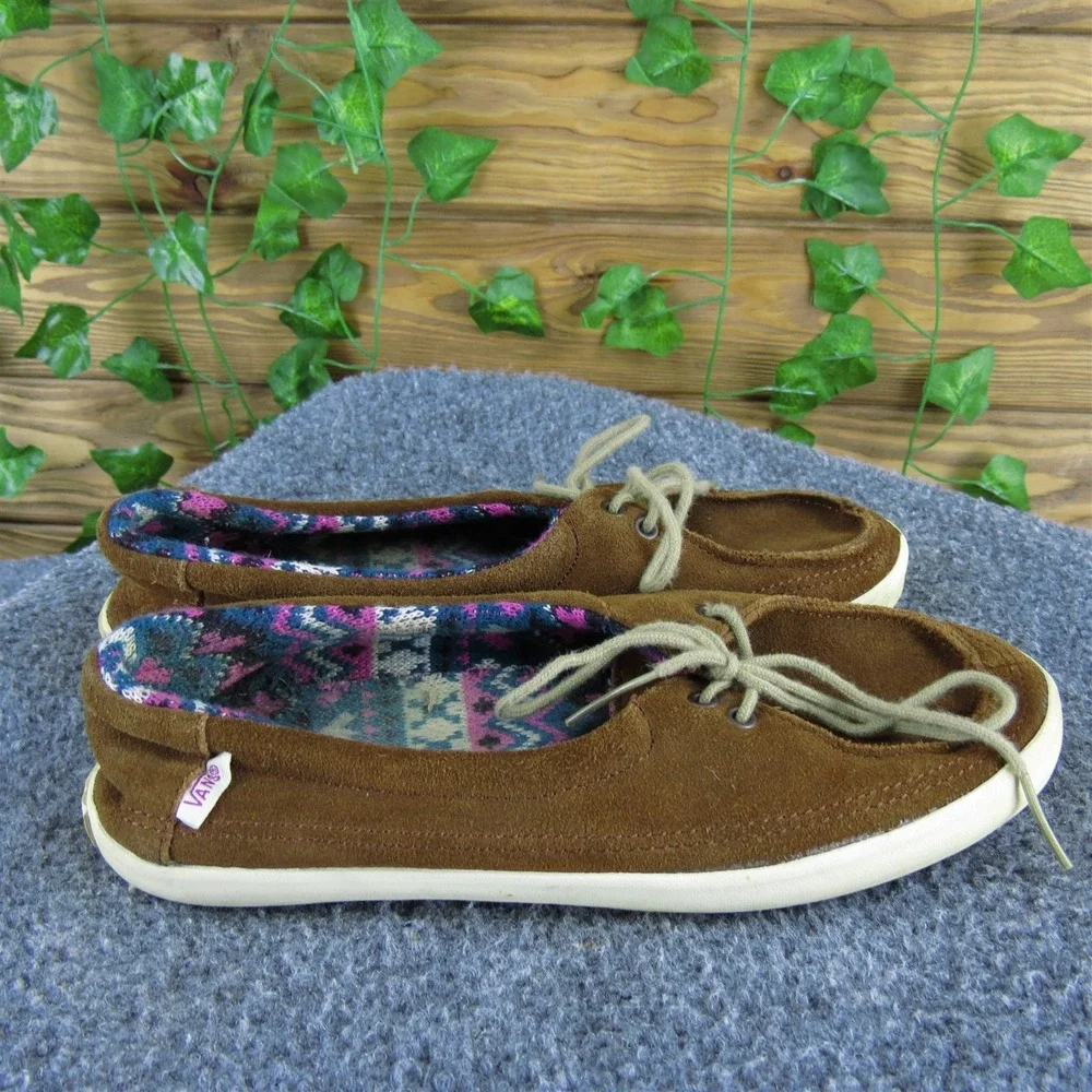VANS Women‎ Rata Flat Sneaker Brown Leather Sz 5.5 Medium  Used 2025